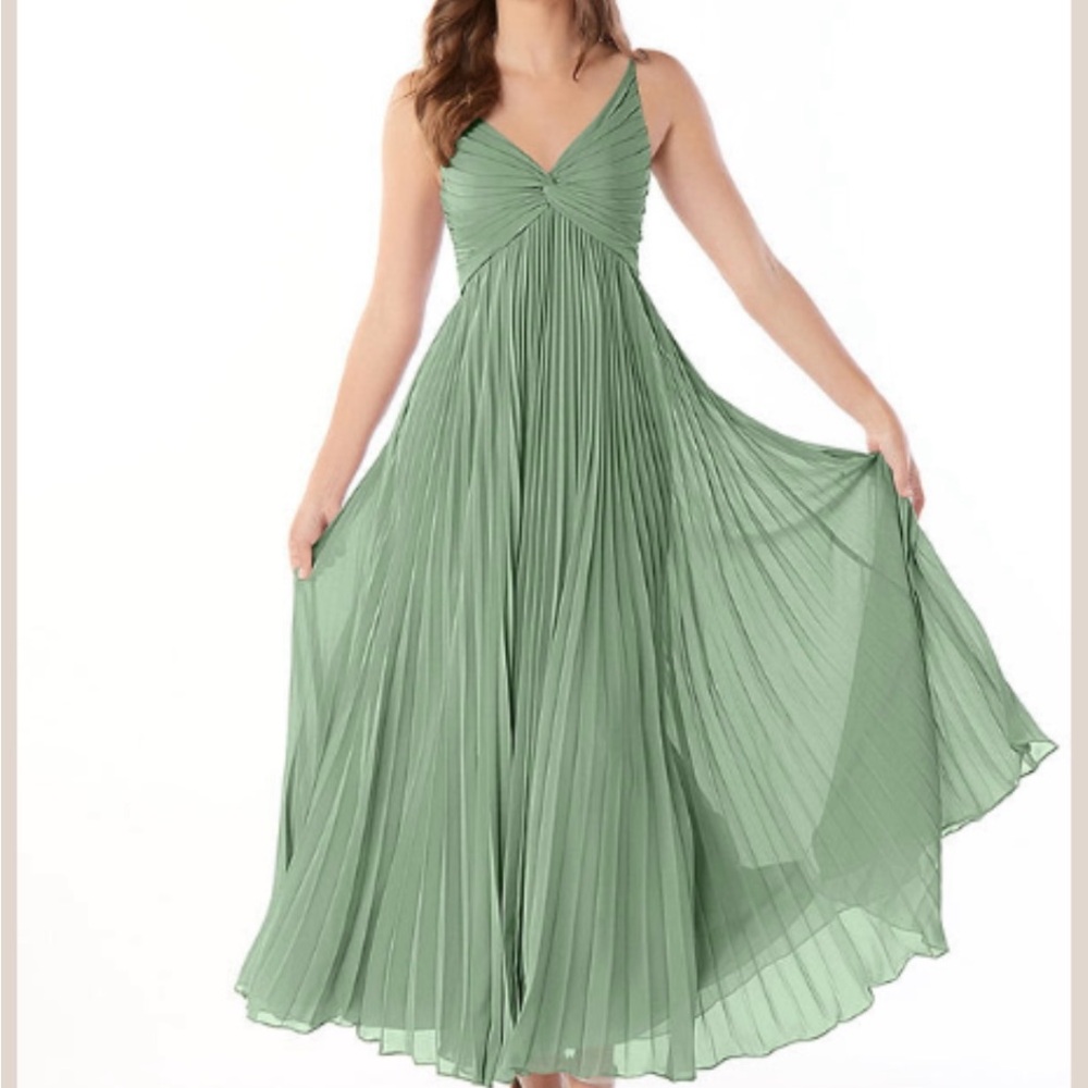 Azazie Green Pleated Maxi Dress